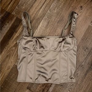 Square-Neck Taupe/Silver Corset Tank with Supportive Seaming